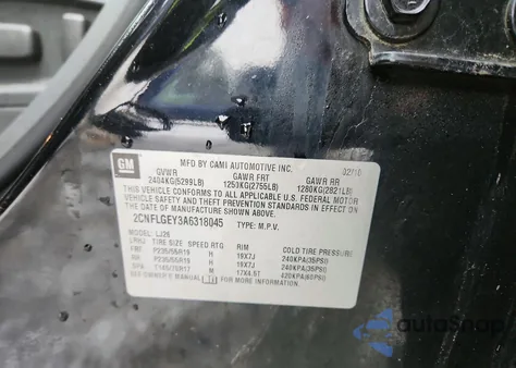 2010 Chevrolet Equinox Ltz z USA, uszkodzony, nr VIN 2CNFLGEY3A6318045